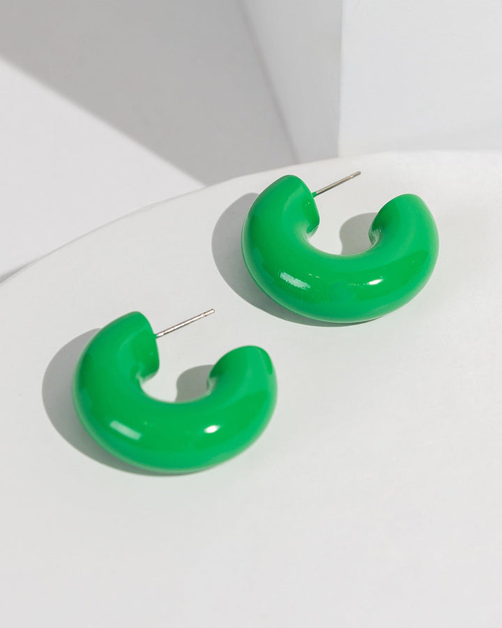 Colette by Colette Hayman Green Acrylic Huggie Hoop Earrings