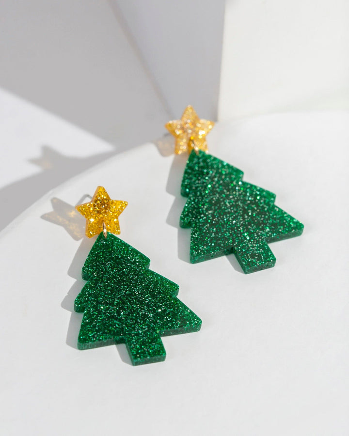 Colette by Colette Hayman Green Christmas Tree & Star Earrings