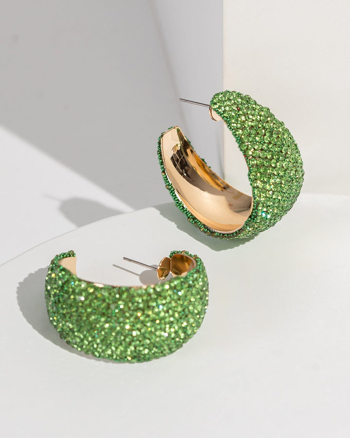 Colette by Colette Hayman Green Chunky Crystal Hoop Earrings