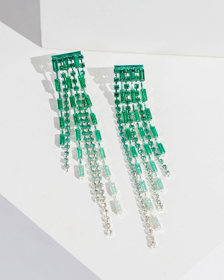 Colette by Colette Hayman Green Crystal Asymmetrical Drop Earrings