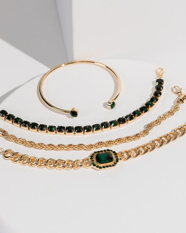 Colette by Colette Hayman Green Crystal Chain Bracelet Pack