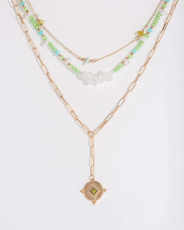 Colette by Colette Hayman Green Layered Medallion Necklace