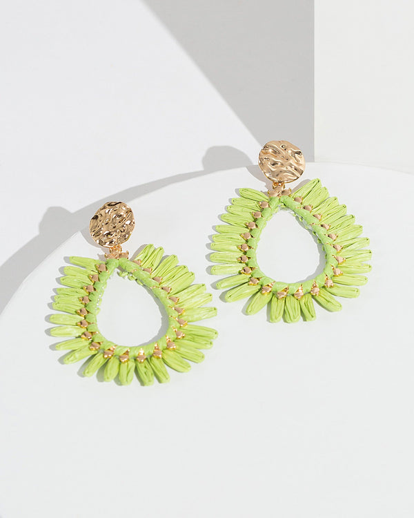 Colette by Colette Hayman Green Raffia Textured Circle Earrings