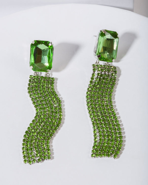 Colette by Colette Hayman Green Rectangle Crystal Tassel Earrings