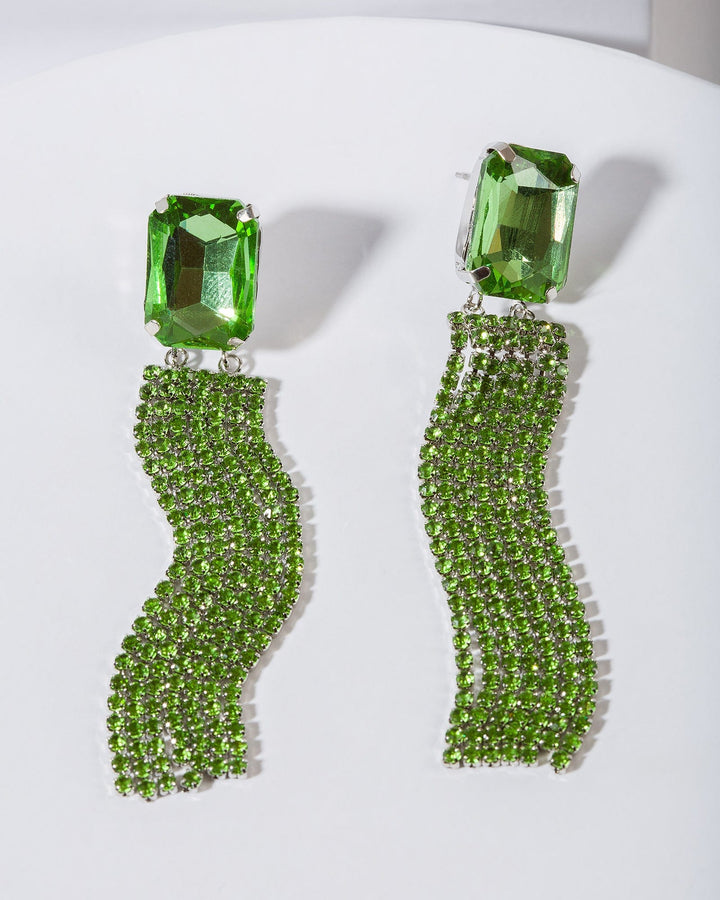 Colette by Colette Hayman Green Rectangle Crystal Tassel Earrings