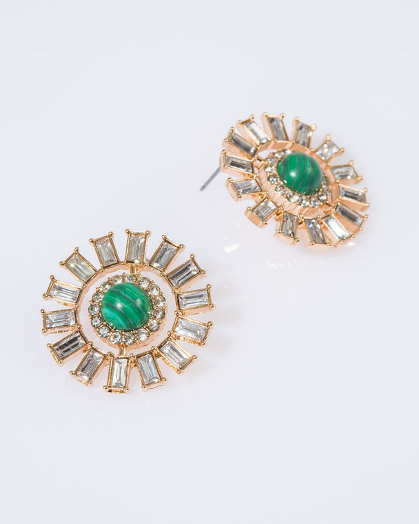 Colette by Colette Hayman Green Statement Crystal Halo Stud Earrings