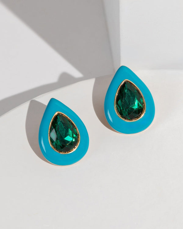 Colette by Colette Hayman Green Teardrop Enamel Stud Earrings