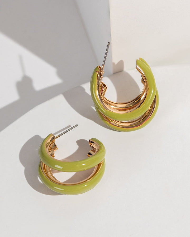 Colette by Colette Hayman Green Triple Huggie Hoop Earrings
