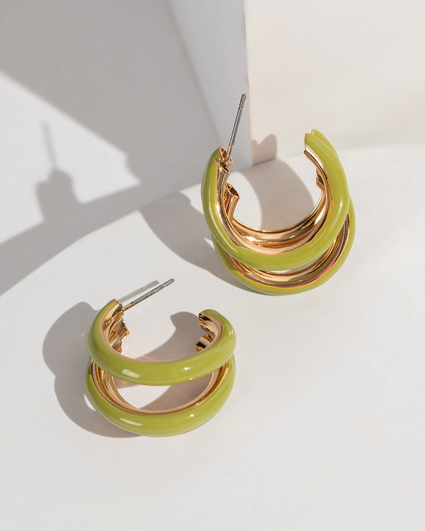 Colette by Colette Hayman Green Triple Huggie Hoop Earrings