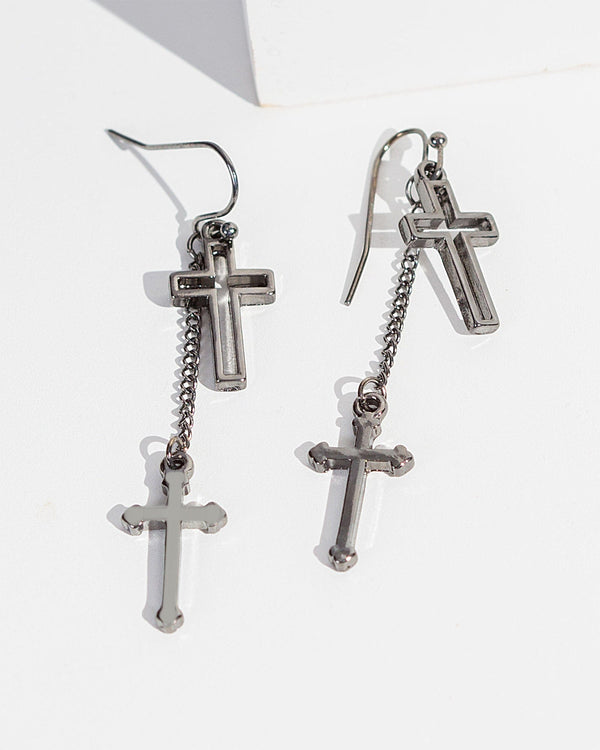 Colette by Colette Hayman Gunmetal Cross Chain Drop Earrings