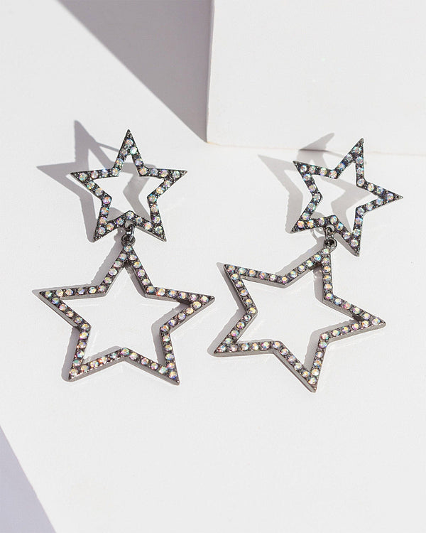 Colette by Colette Hayman Gunmetal Crystal Double Star Earrings