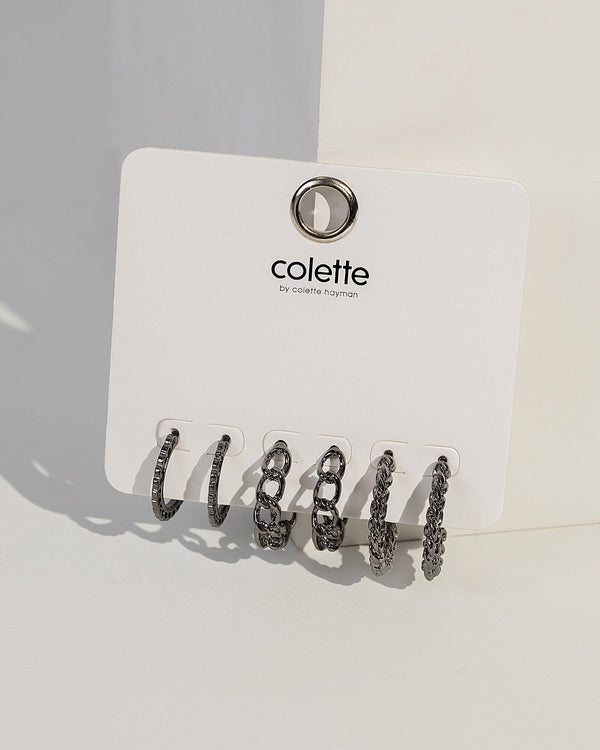 Colette by Colette Hayman Gunmetal Hoop Braided Earring Pack