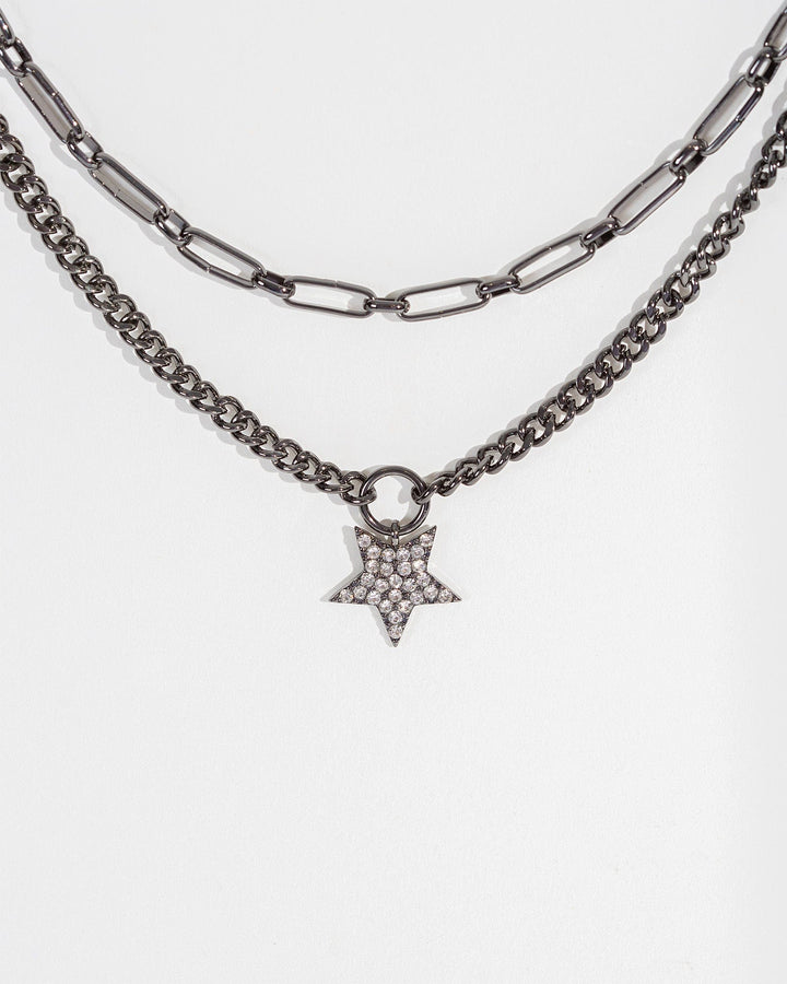 Colette by Colette Hayman Gunmetal Star Chunky Chain Necklace