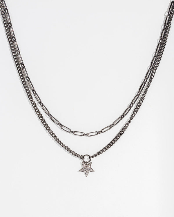 Colette by Colette Hayman Gunmetal Star Chunky Chain Necklace