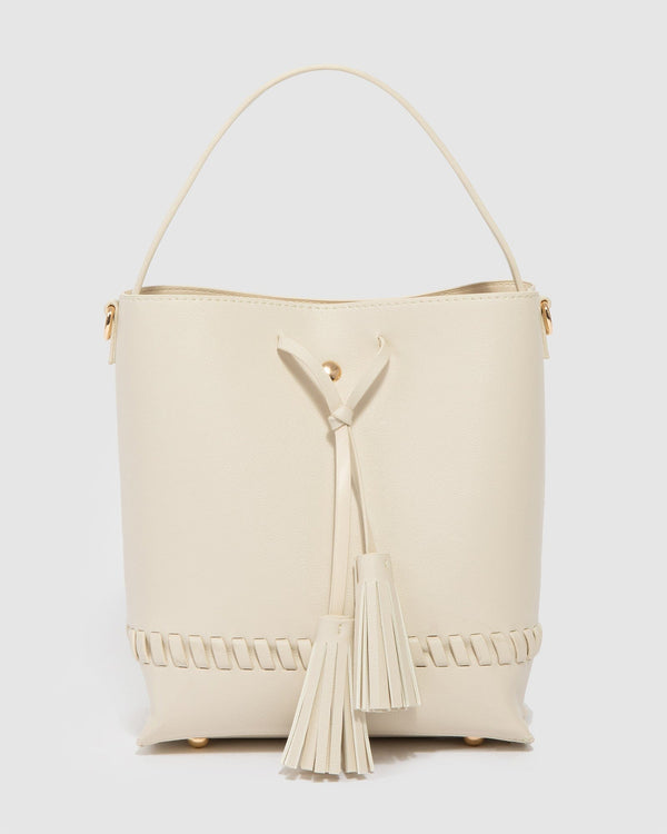 Colette by Colette Hayman Ivory Arielle Tassel Bucket Bag