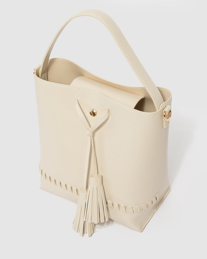 Colette by Colette Hayman Ivory Arielle Tassel Bucket Bag