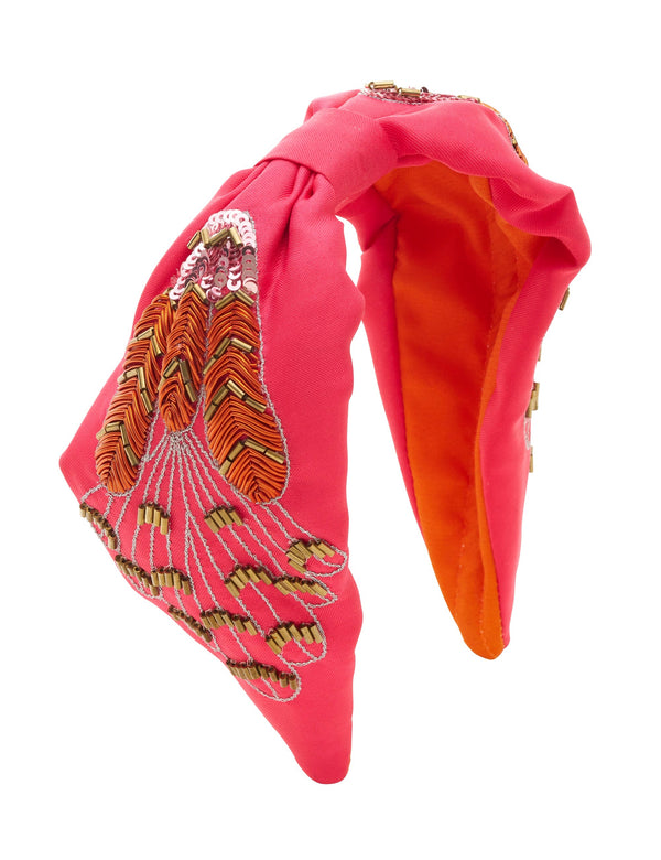 FEATHER BEAD AND EMBROIDERY WIDE KNOT HEADB