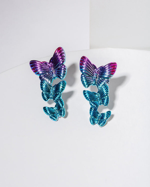 Colette by Colette Hayman Multi Colour Butterfly Trio Drop Earrings