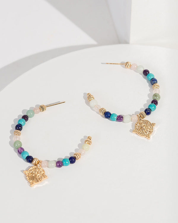 Colette by Colette Hayman Multi Colour Semi Precious Stone Hoop Earrings