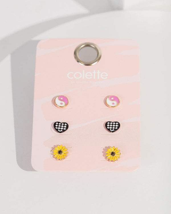 Colette by Colette Hayman Multi Colour Sunflower & Heart Earring Pack