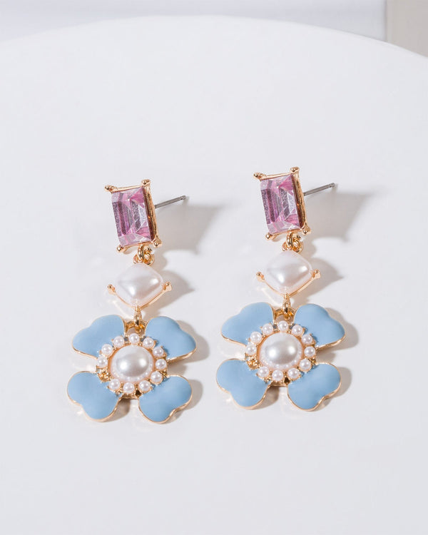 Colette by Colette Hayman Multi Flower Pearl And Crystal Drop Earrings