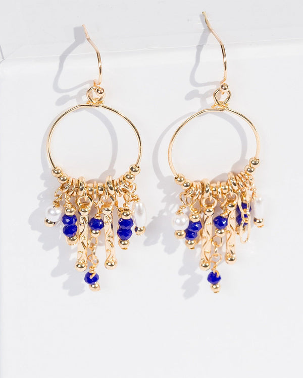 Colette by Colette Hayman Navy Blue Beaded Tassel Hook Earrings