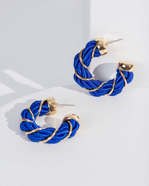 Colette by Colette Hayman Navy Blue Rope Wrapped Hoop Earrings