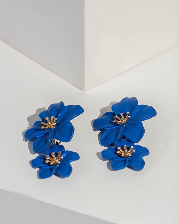 Colette by Colette Hayman Navy Blue Statement Flower Earrings