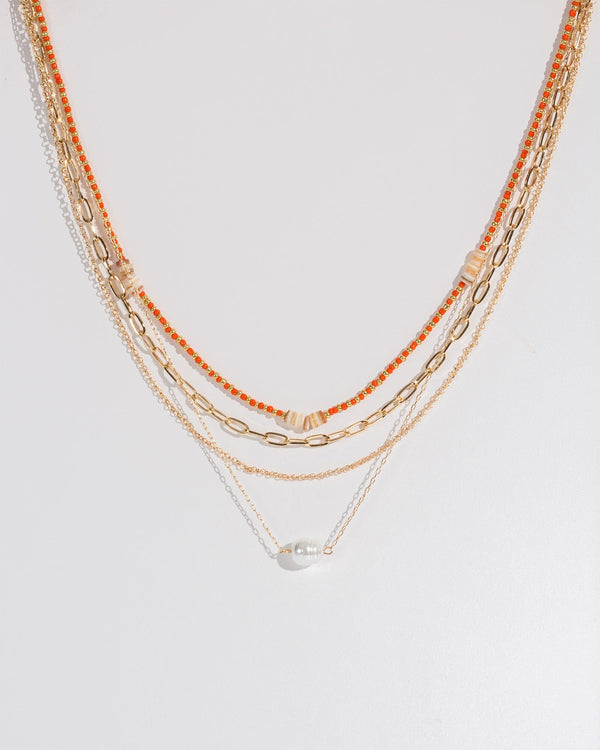 Colette by Colette Hayman Orange Beaded Multi Chain Necklace Pack