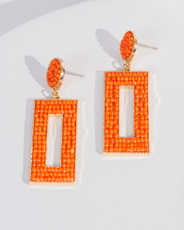 Colette by Colette Hayman Orange Beaded Rectangle Earrings
