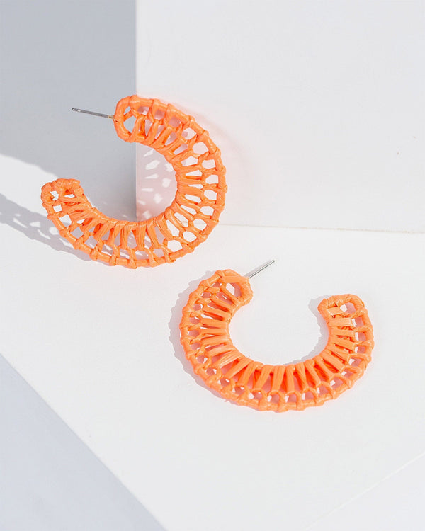 Colette by Colette Hayman Orange Crochet Statement Hoop Earrings