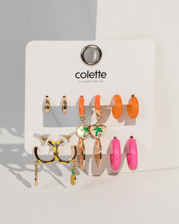 Colette by Colette Hayman Orange Tropical Pineapple Earring Pack
