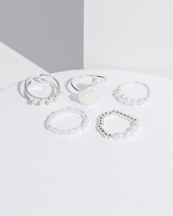 Colette by Colette Hayman Pearl And Flower Detail Ring Pack