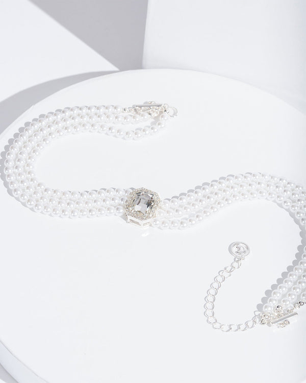 Colette by Colette Hayman Pearl Crystal Pendant Choker Necklace