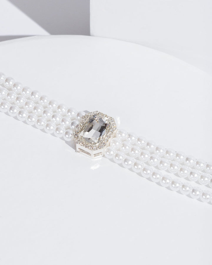 Colette by Colette Hayman Pearl Crystal Pendant Choker Necklace