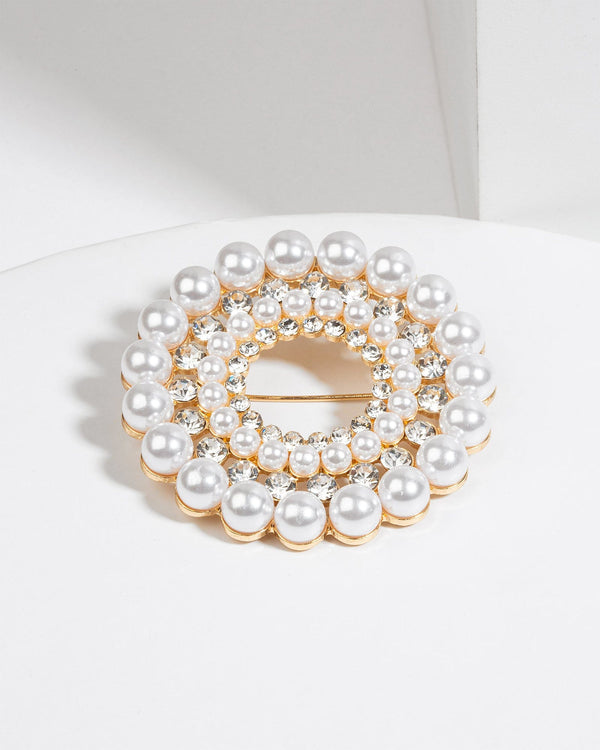 Colette by Colette Hayman Pearl & Crystal Round Brooch