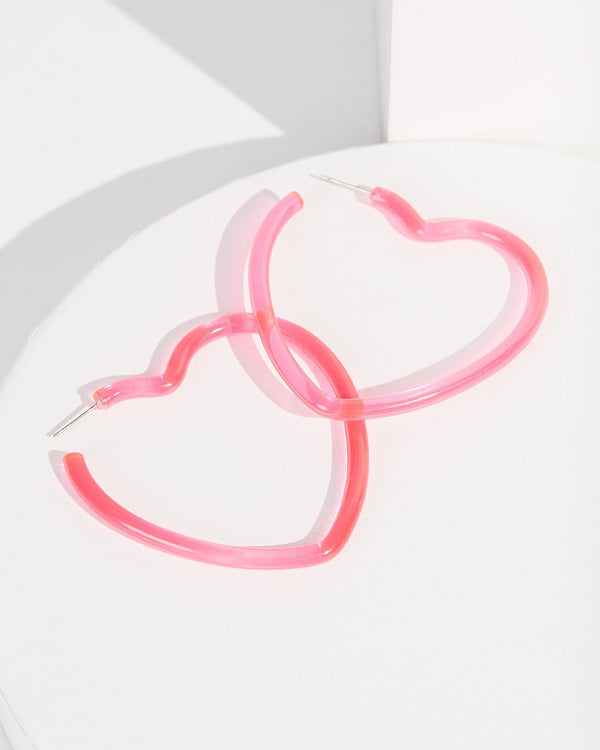 Colette by Colette Hayman Pink Acrylic Love Heart Hoop Eearrings