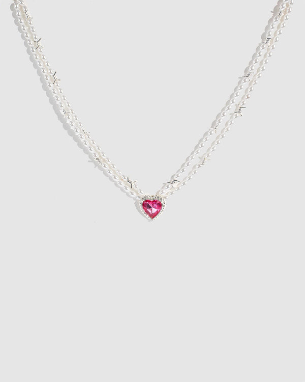 Colette by Colette Hayman Pink Barbed Wire Heart Pearl Necklace