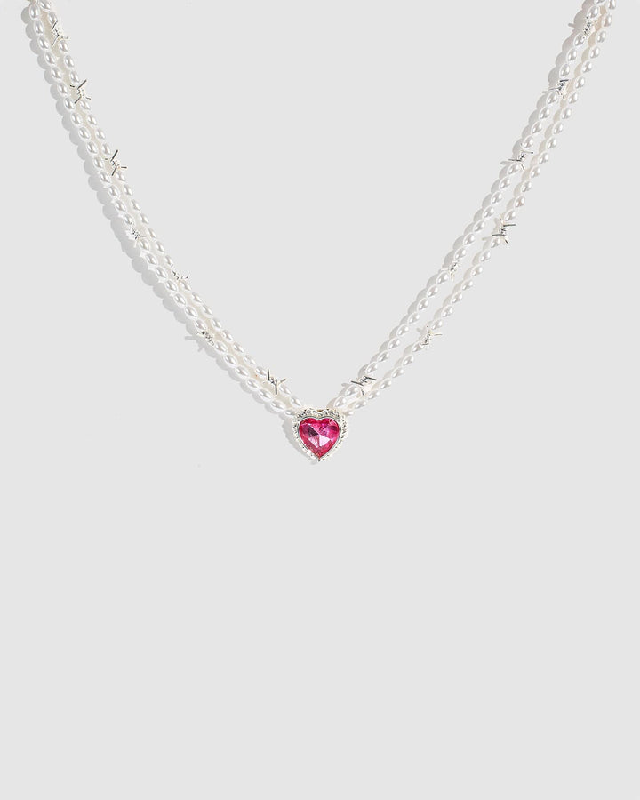 Colette by Colette Hayman Pink Barbed Wire Heart Pearl Necklace