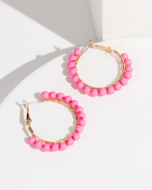 Colette by Colette Hayman Pink Beaded Hoop Earrings