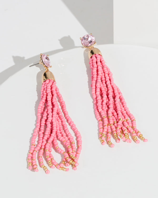 Colette by Colette Hayman Pink Beaded Tassel Drop Earrings