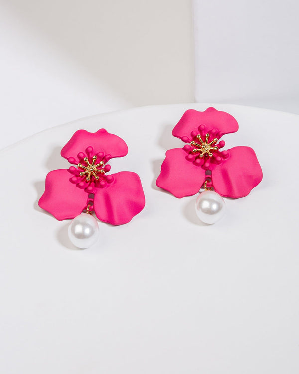 Colette by Colette Hayman Pink Big Flower with Pearl Earrings