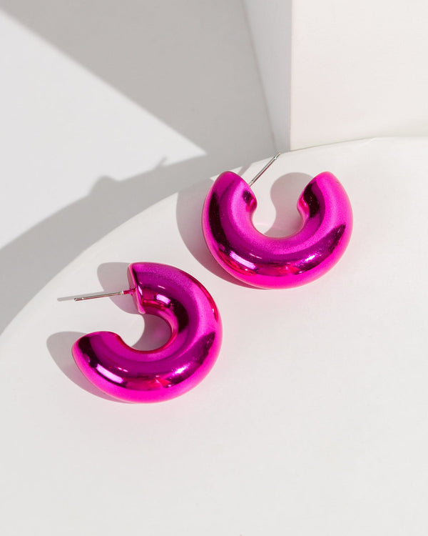 Colette by Colette Hayman Pink Chunky Huggie Hoop Earrings