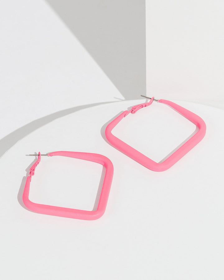 Colette by Colette Hayman Pink Coated Square Hoop Earrings