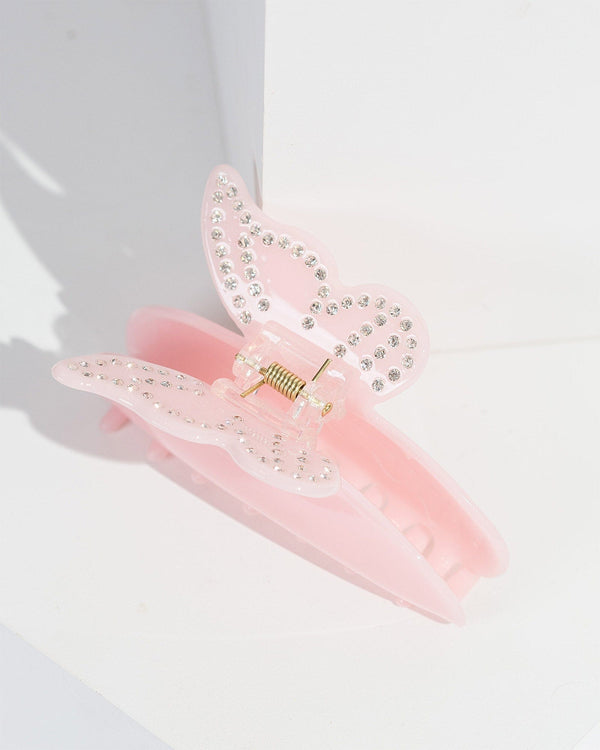 Colette by Colette Hayman Pink Crystal Butt Earringsfly Detail Claw Clip
