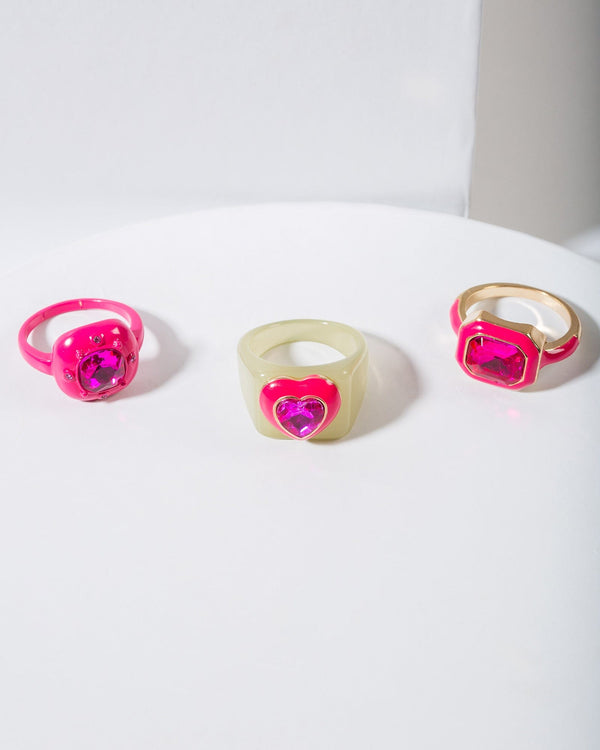 Colette by Colette Hayman Pink Crystal Heart Ring Pack