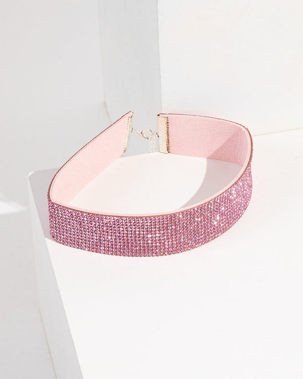 Colette by Colette Hayman Pink Crystal Material Choker Necklace