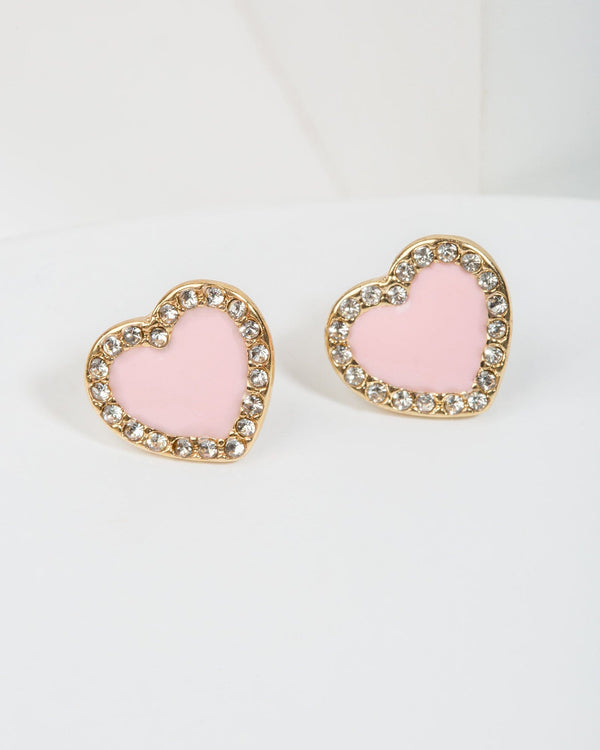 Colette by Colette Hayman Pink Crystal Outline Love Heart Stud Earrings