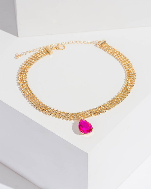 Colette by Colette Hayman Pink Crystal Pendant Choker Necklace