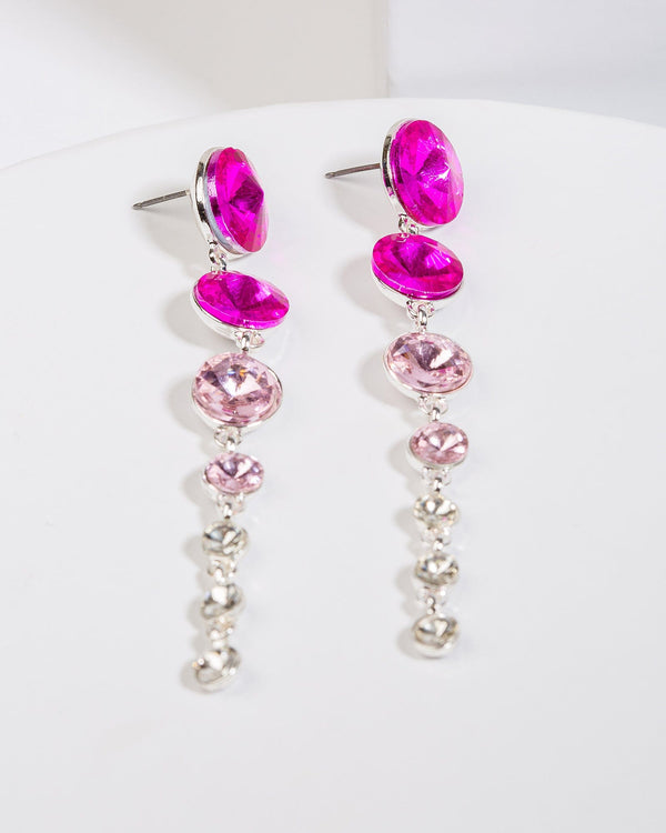Colette by Colette Hayman Pink Crystals Chain Drop Earrings